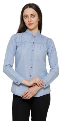 

Lady Bird Women Blue Solid Regular Fit Shirt