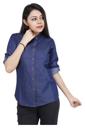

Lady Bird Women Blue Solid Regular Fit Shirt
