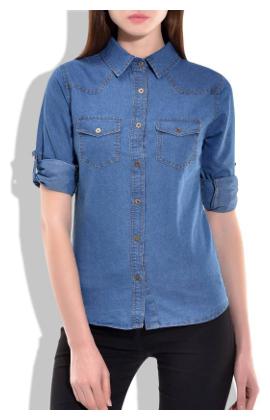 

Lady Bird Women Blue Printed Slim Fit Shirt
