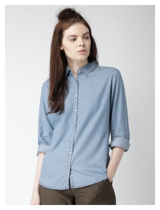

Lady Bird Women Blue Solid Slim Fit Shirt