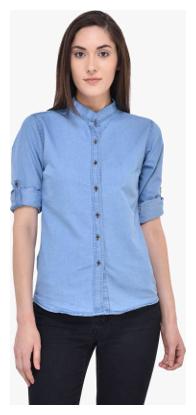 

Lady Bird Women Blue Solid Regular Fit Shirt
