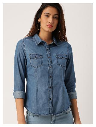 

Lady Bird Women Blue Printed Regular Fit Shirt