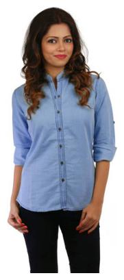 

Lady Bird Women Blue Solid Regular Fit Shirt
