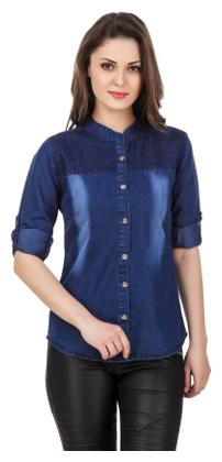 

Lady Bird Women Blue Solid Slim Fit Shirt