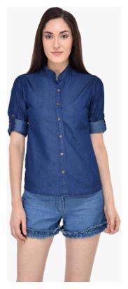 

Lady Bird Women Blue Solid Regular Fit Shirt