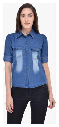 

Lady Bird Women Blue Solid Regular Fit Shirt