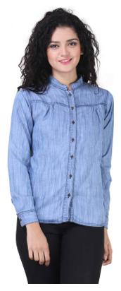 

Lady Bird Women Blue Solid Slim Fit Shirt