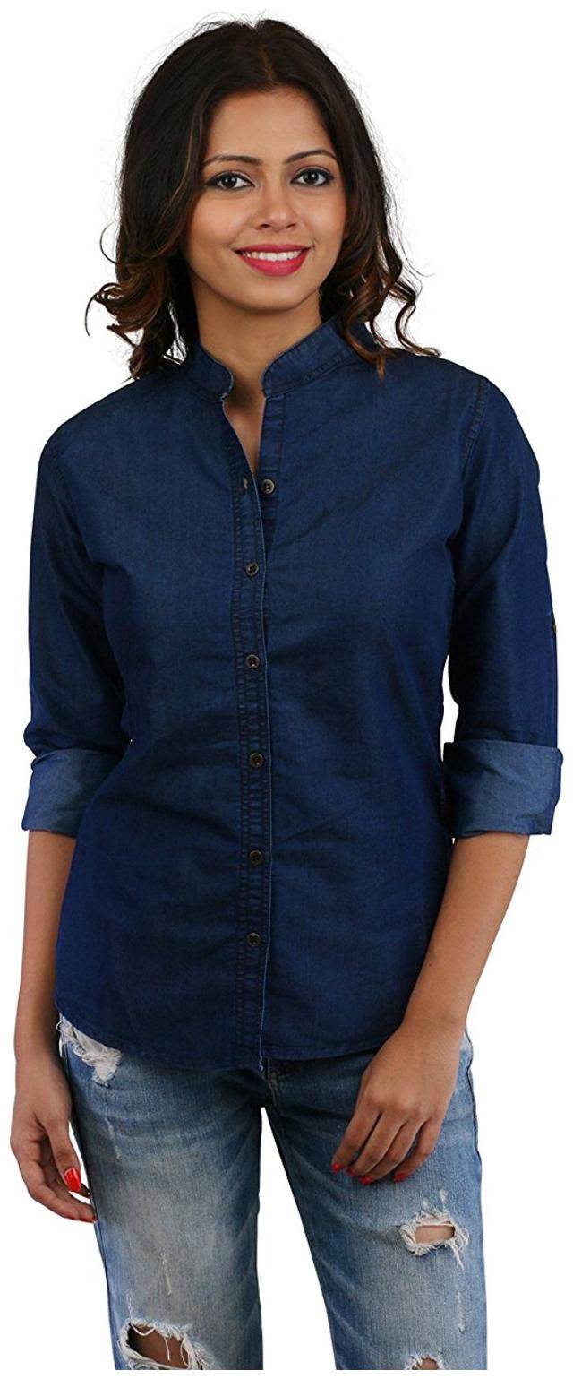 

Trendy frog Women Blue Printed Regular Fit Shirt