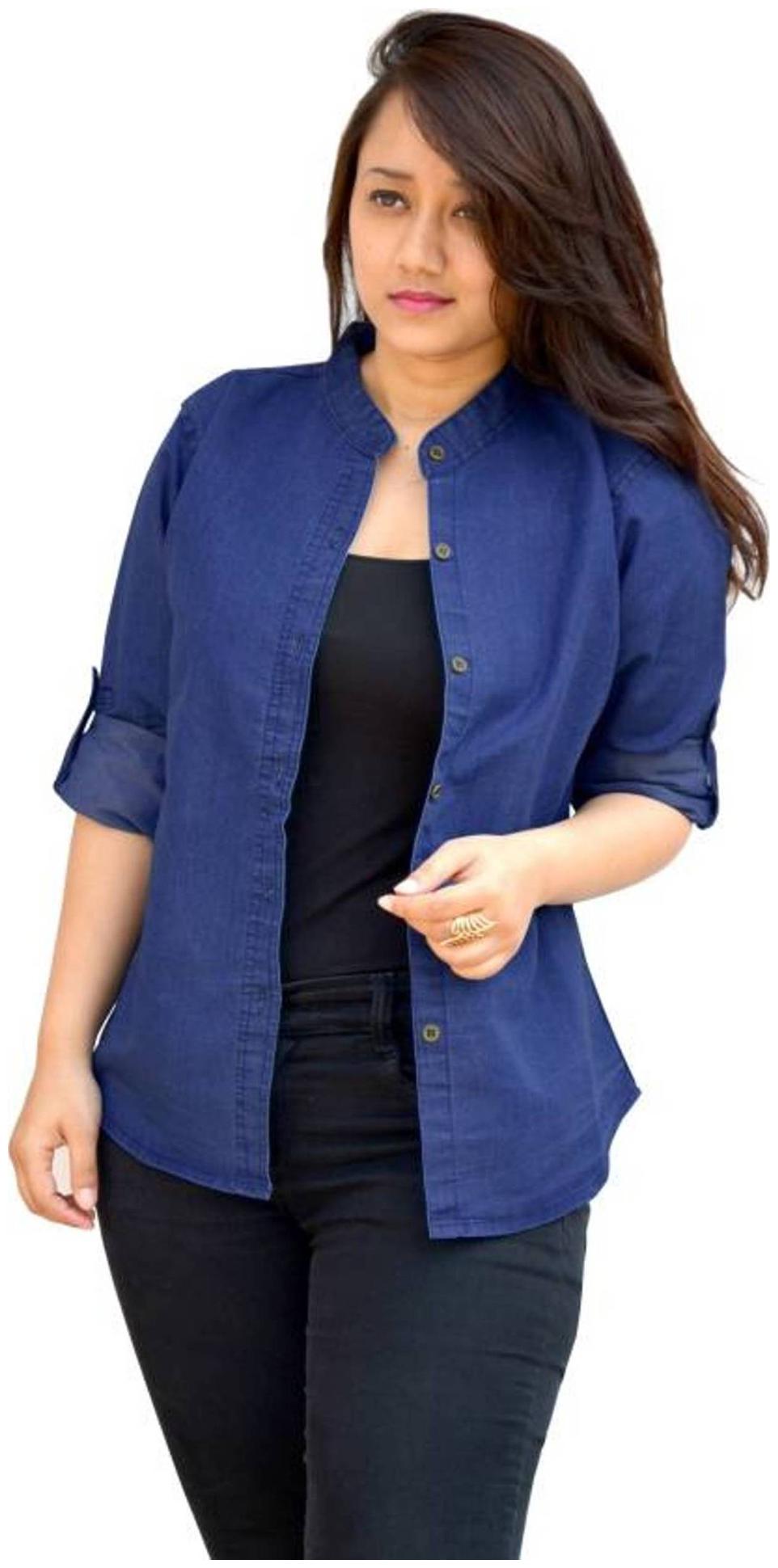 

Trendy frog Women Blue Solid Regular Fit Shirt