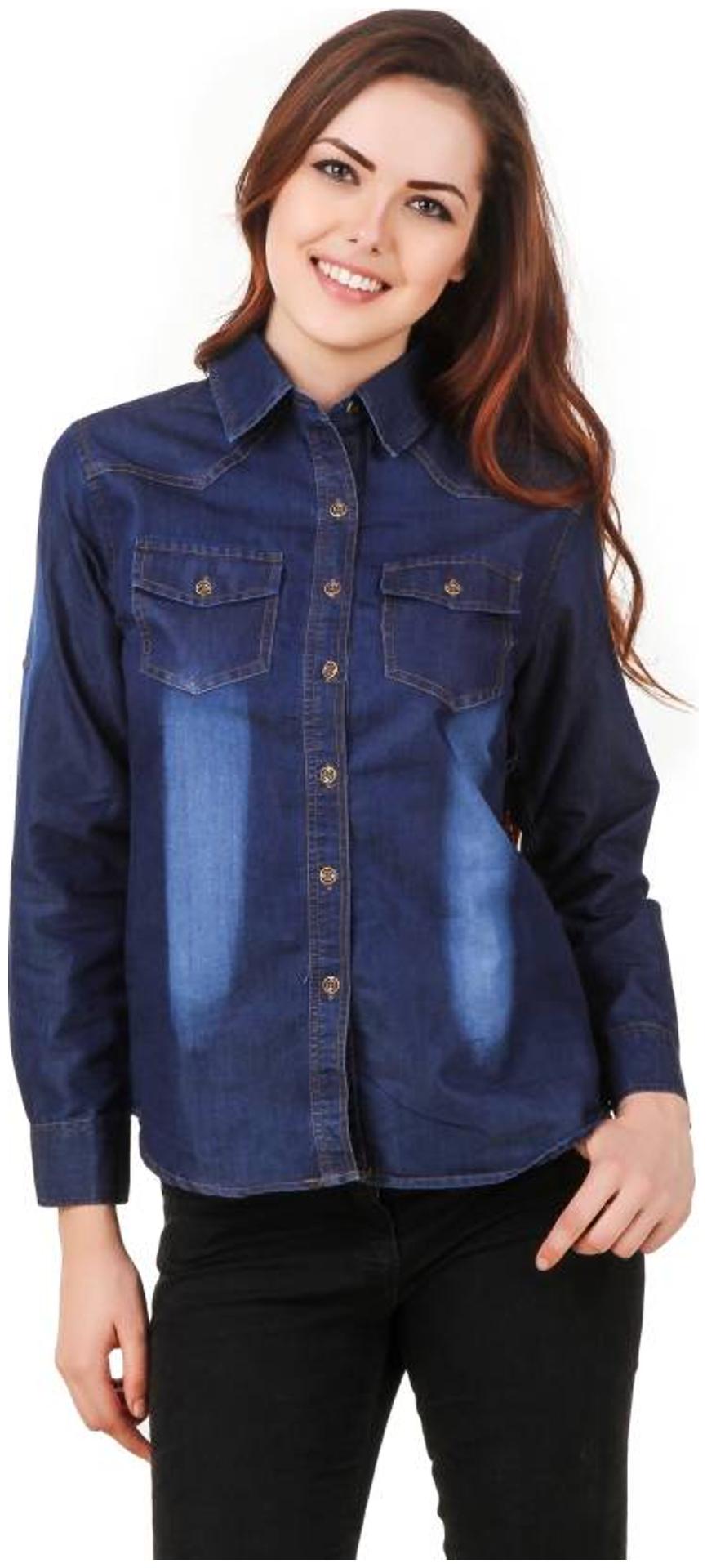

Trendy frog Women Blue Solid Regular Fit Shirt