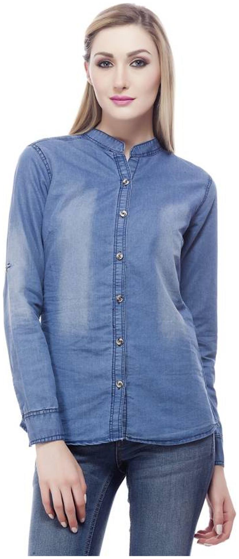 

Trendy frog Women Blue Solid Regular Fit Shirt