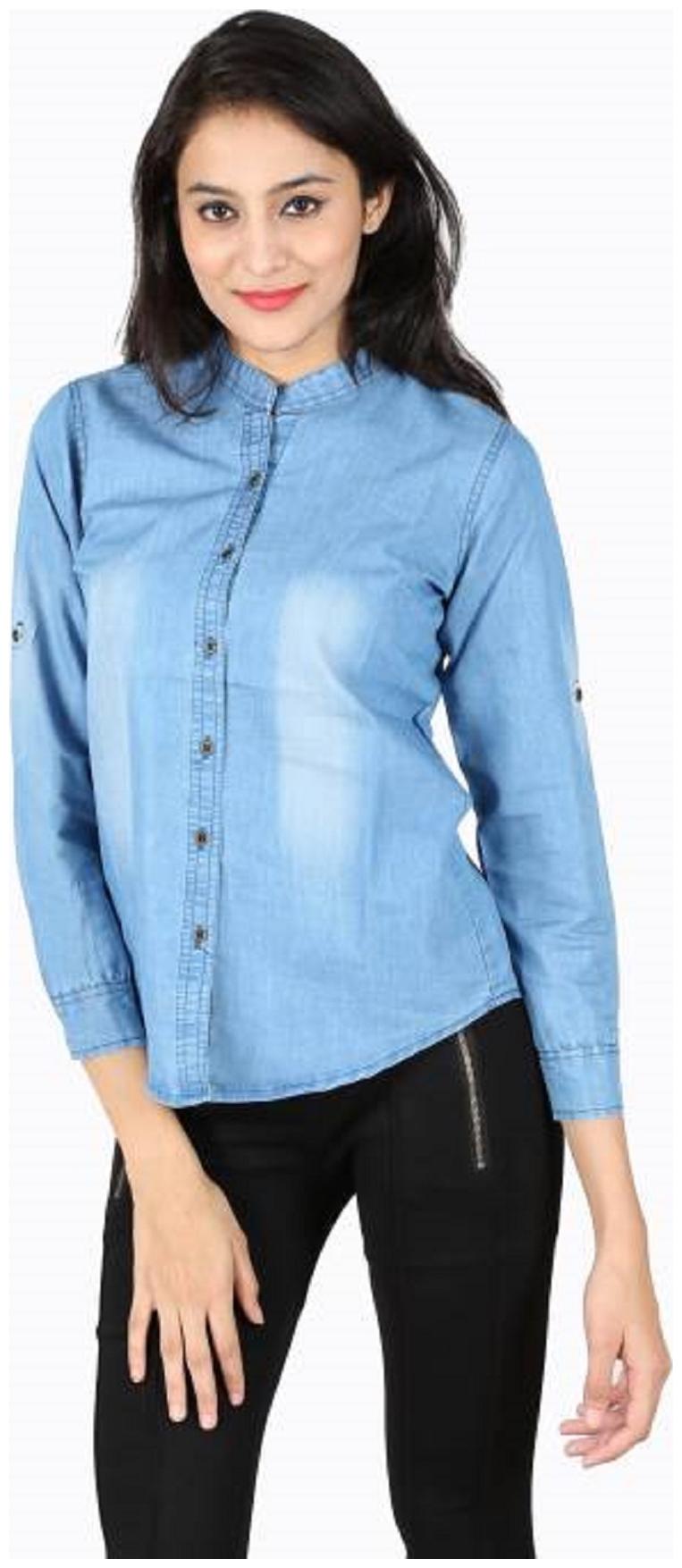 

Trendy frog Women Blue Solid Regular Fit Shirt