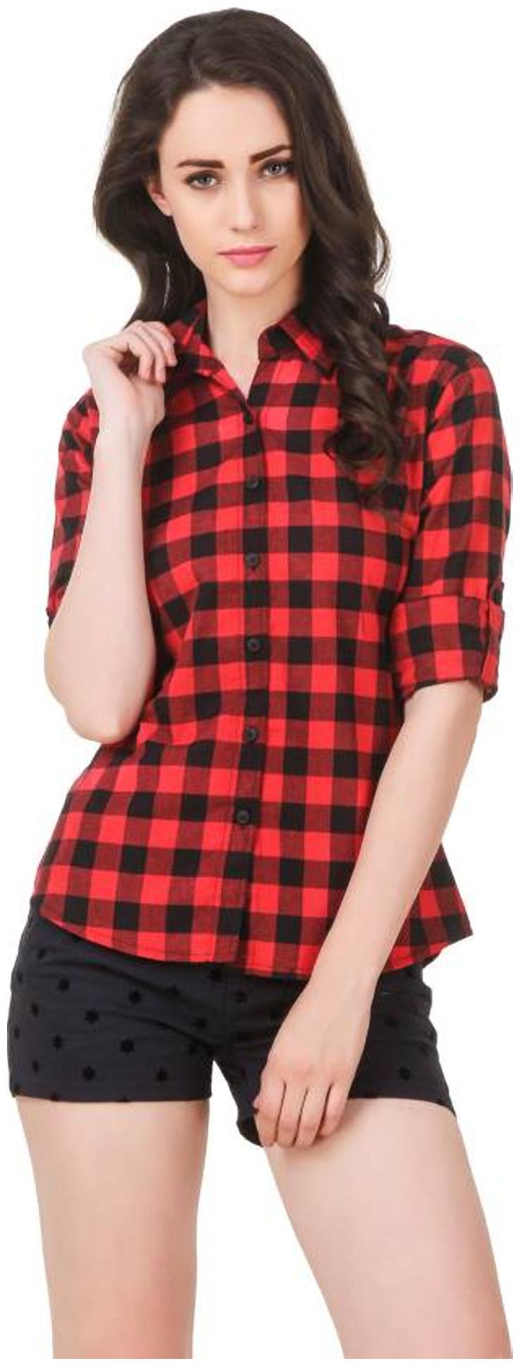 

Trendy frog Women Red Checked Regular Fit Shirt