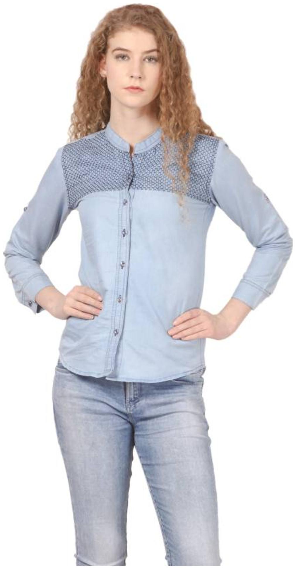 

Trendy frog Women Blue Solid Regular Fit Shirt