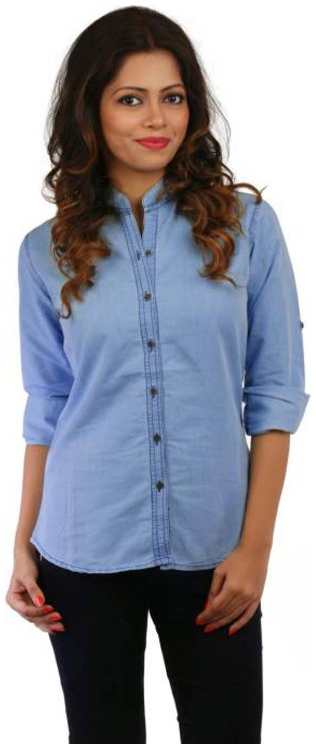 

Trendy frog Women Blue Solid Regular Fit Shirt