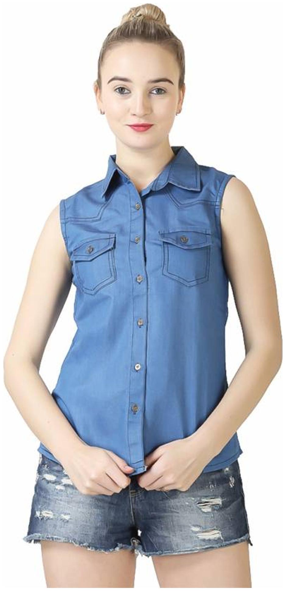 

Trendy frog Women Blue Solid Regular Fit Shirt