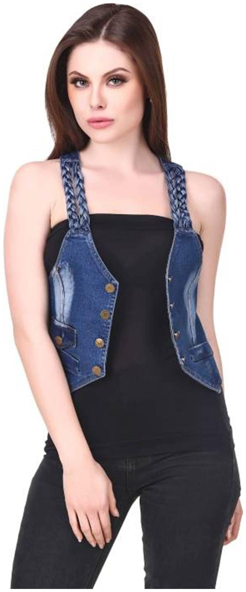 

Trendy Frog Women Sleeveless Solid Denim Shrug Chotia Top Blue X-Large Size