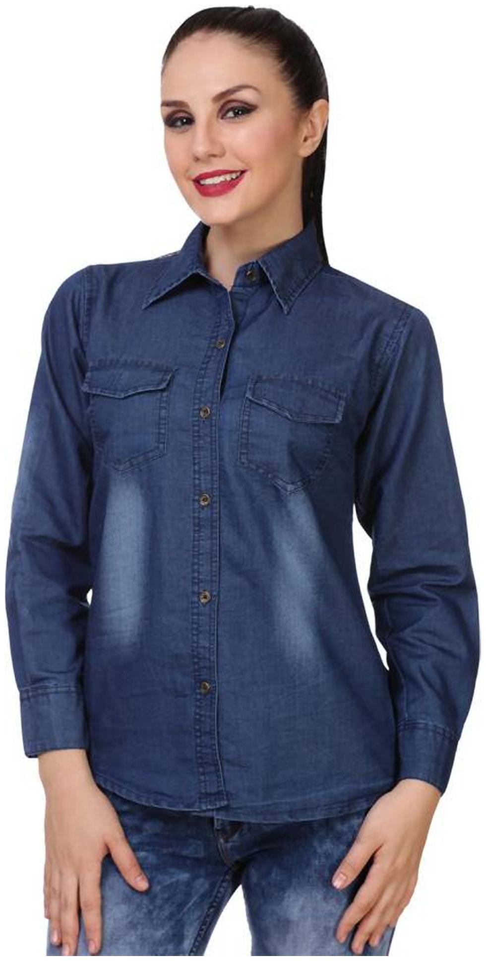 

Trendy frog Women Blue Printed Regular Fit Shirt