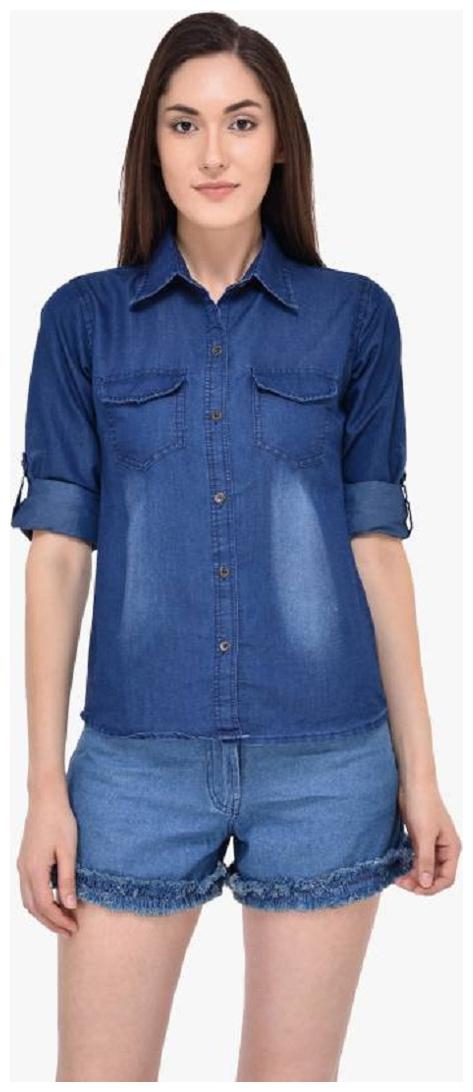 

Trendy frog Women Blue Solid Regular Fit Shirt