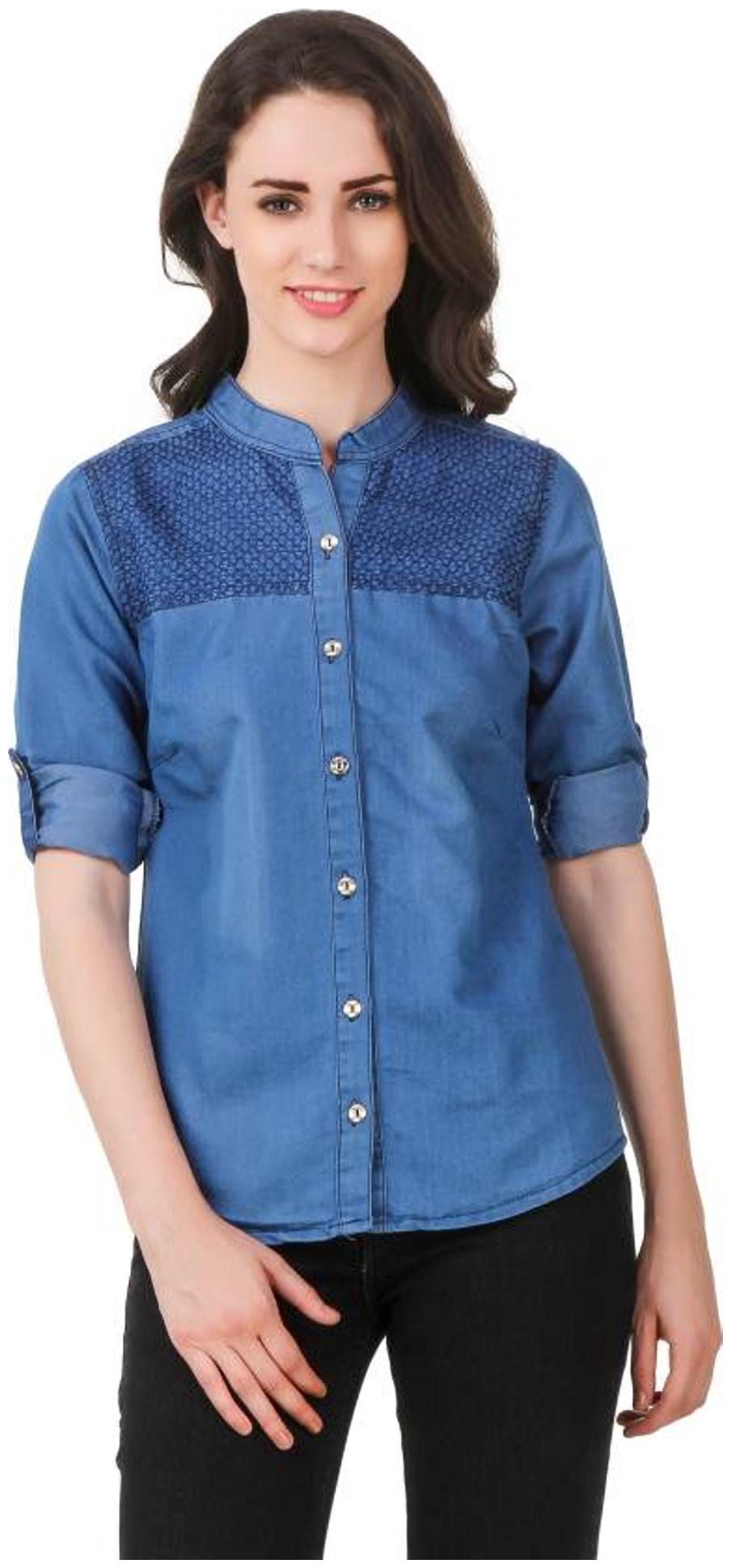 

Trendy frog Women Blue Solid Slim Fit Shirt