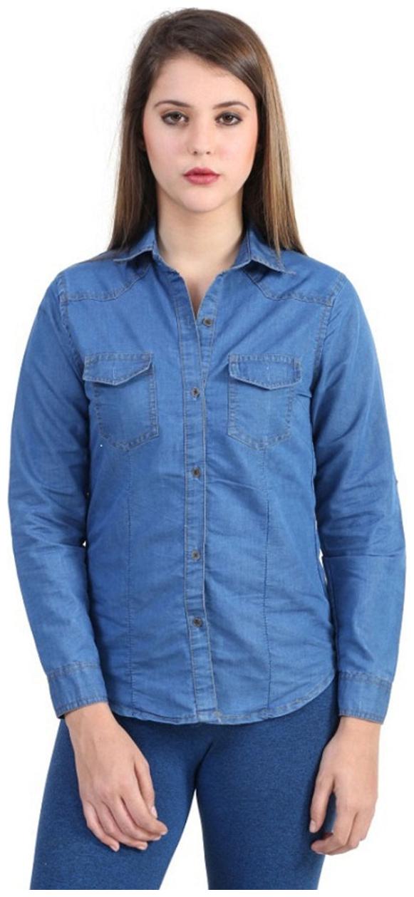 

Trendy frog Women Blue Solid Regular Fit Shirt