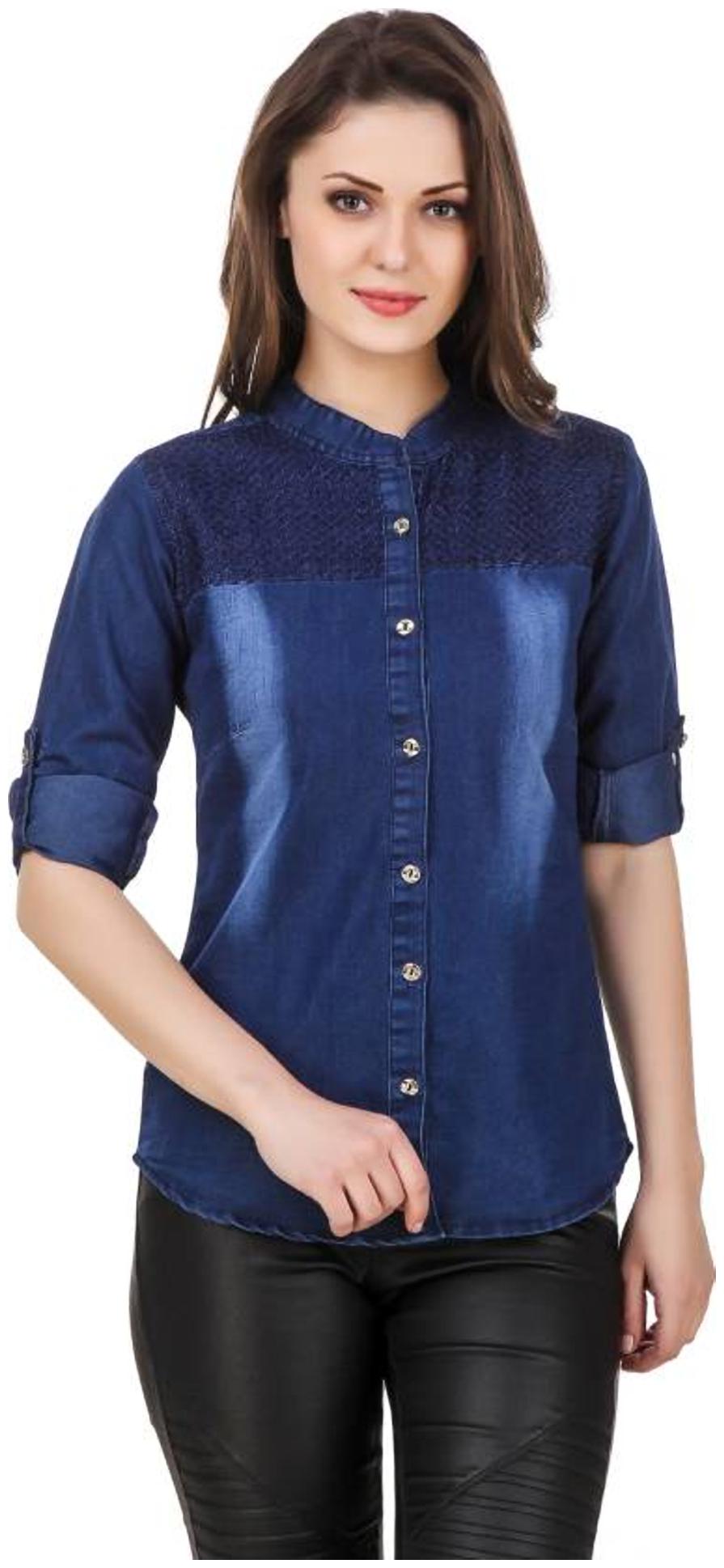 

Trendy frog Women Blue Solid Regular Fit Shirt