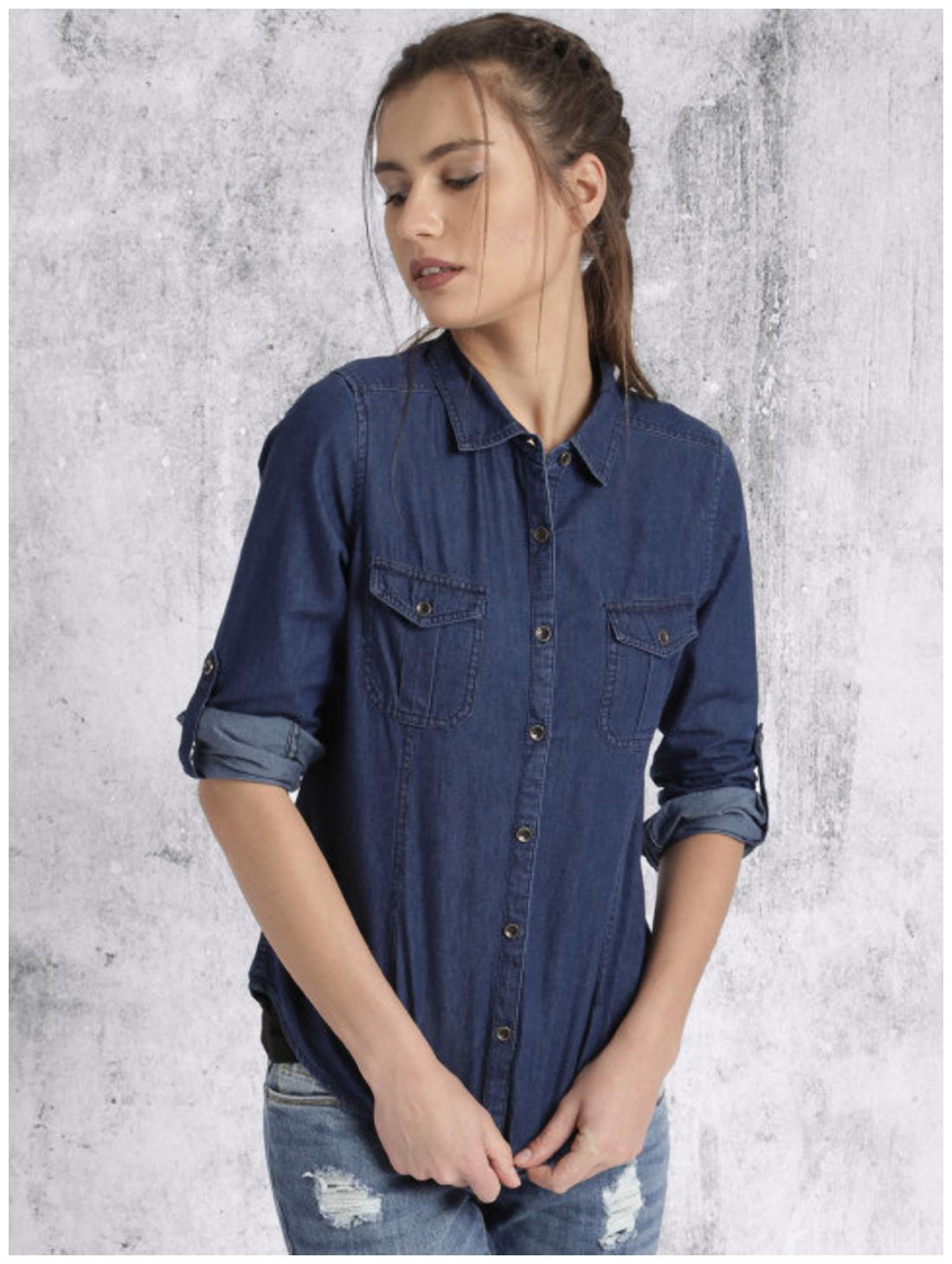 

Trendy frog Women Blue Solid Regular Fit Shirt