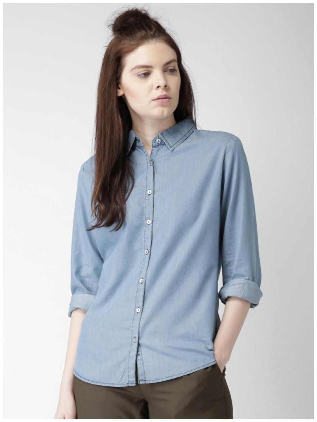 

Trendy frog Women Blue Solid Regular Fit Shirt