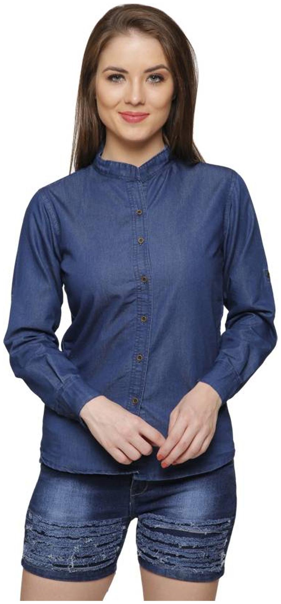 

Trendy frog Women Blue Solid Regular Fit Shirt