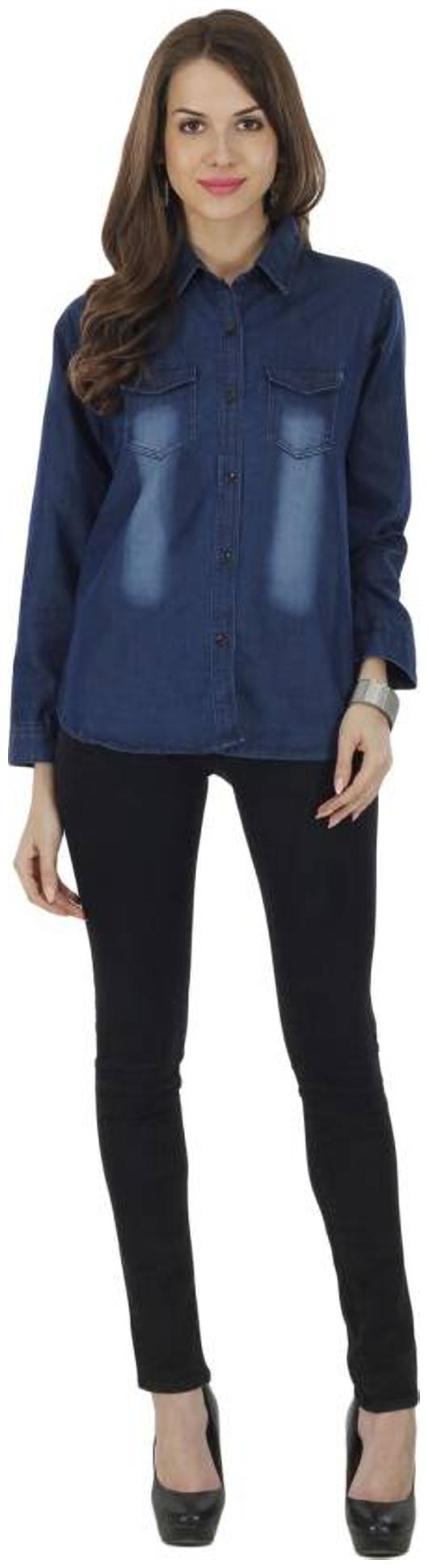 

Trendy frog Women Blue Solid Regular Fit Shirt