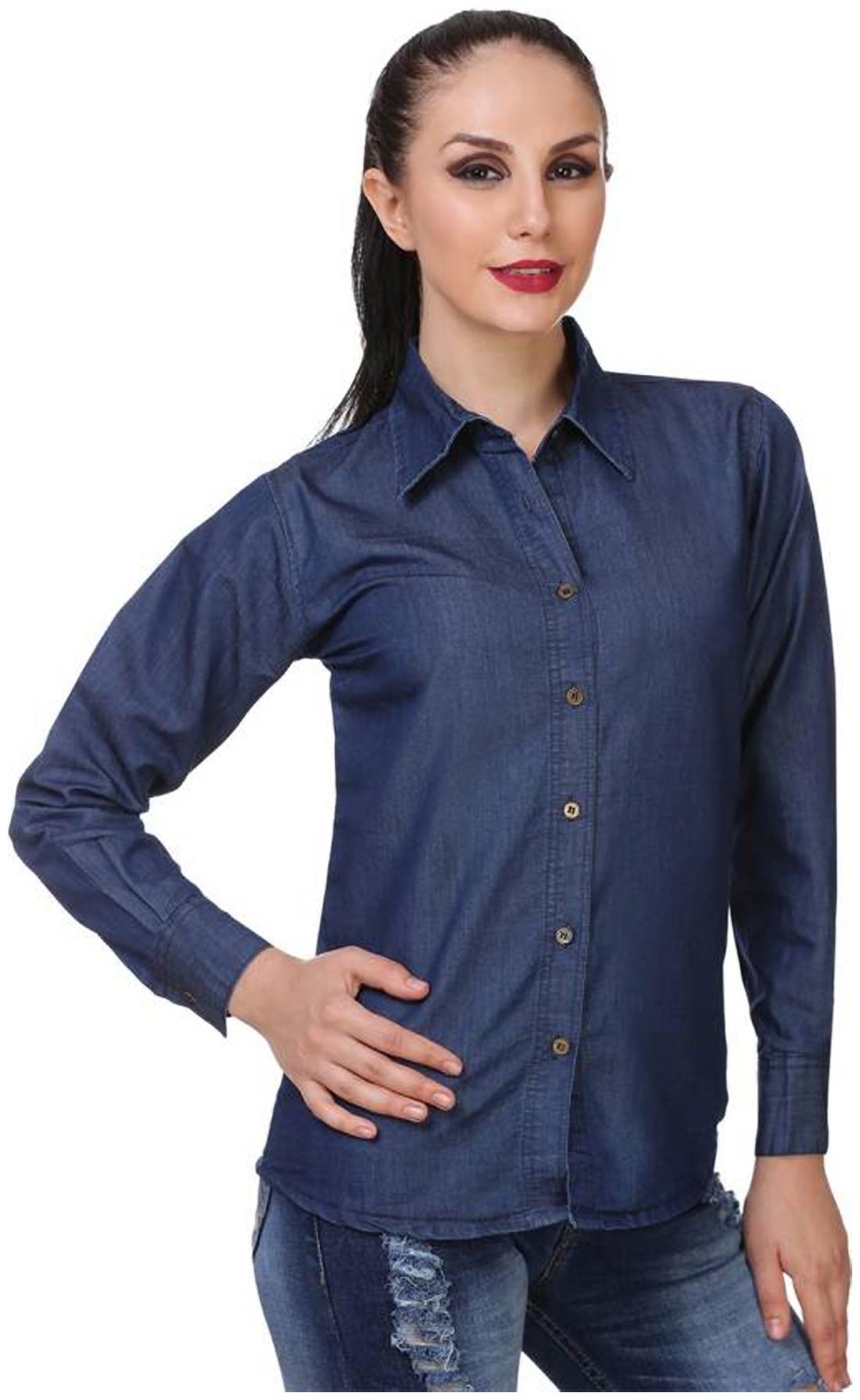 

Trendy frog Women Blue Solid Regular Fit Shirt