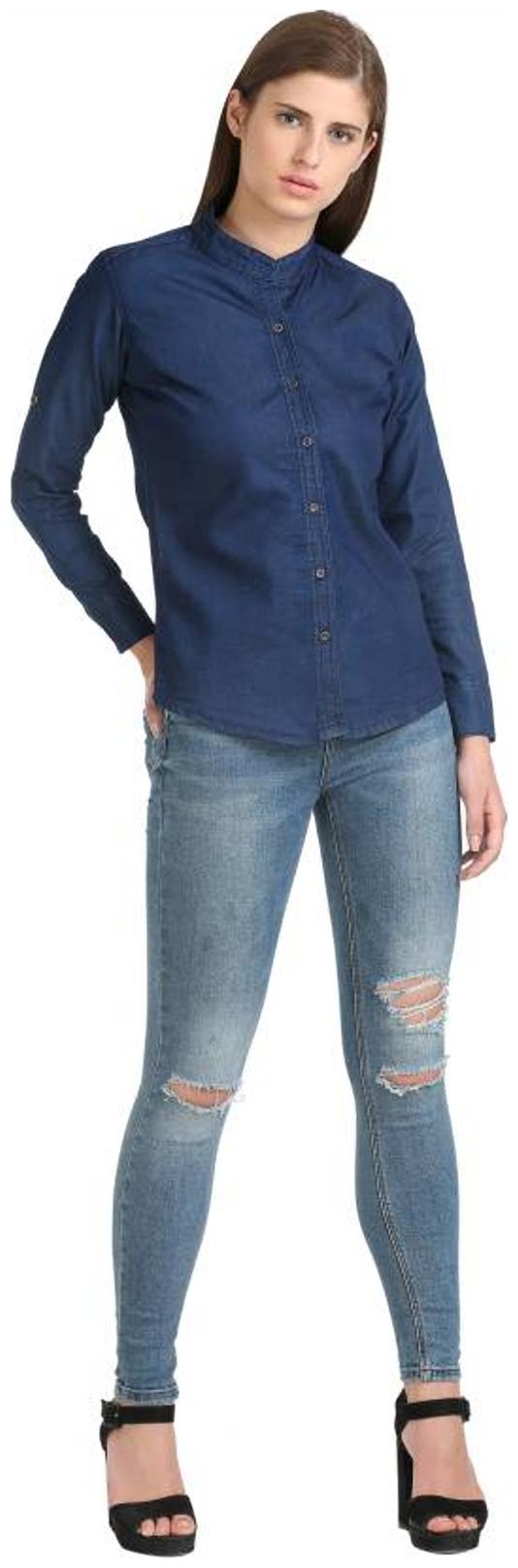 

Trendy frog Women Blue Solid Regular Fit Shirt