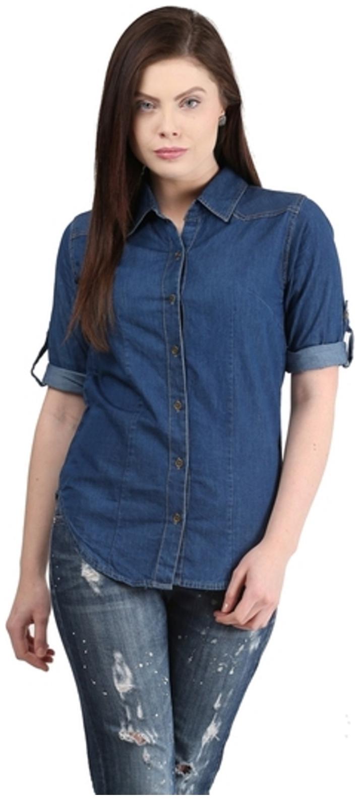 

Trendy frog Women Blue Solid Regular Fit Shirt