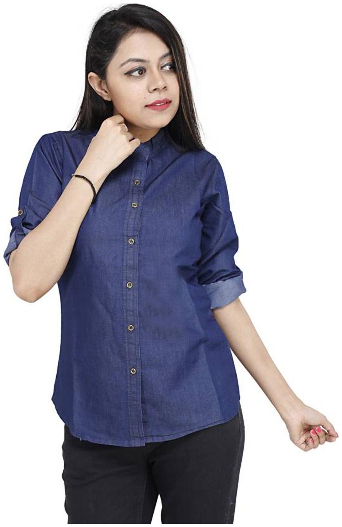 

Trendy frog Women Blue Printed Slim Fit Shirt