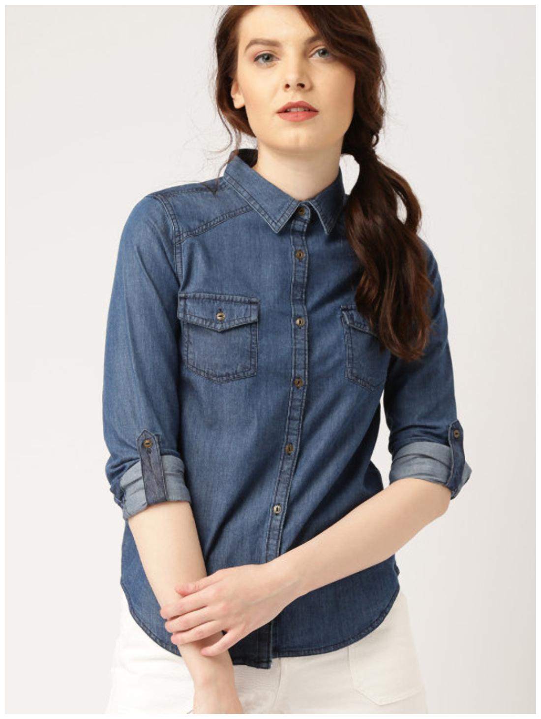 

Trendy frog Women Blue Solid Regular Fit Shirt