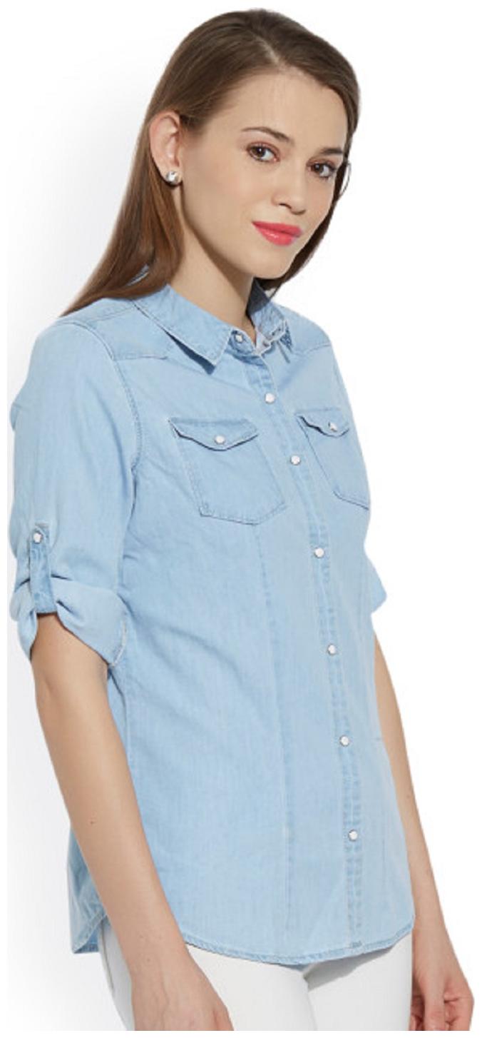 

Trendy frog Women Blue Solid Regular Fit Shirt