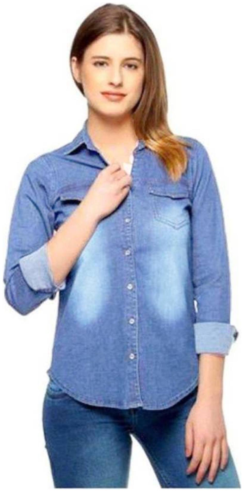 

Trendy frog Women Blue Solid Regular Fit Shirt