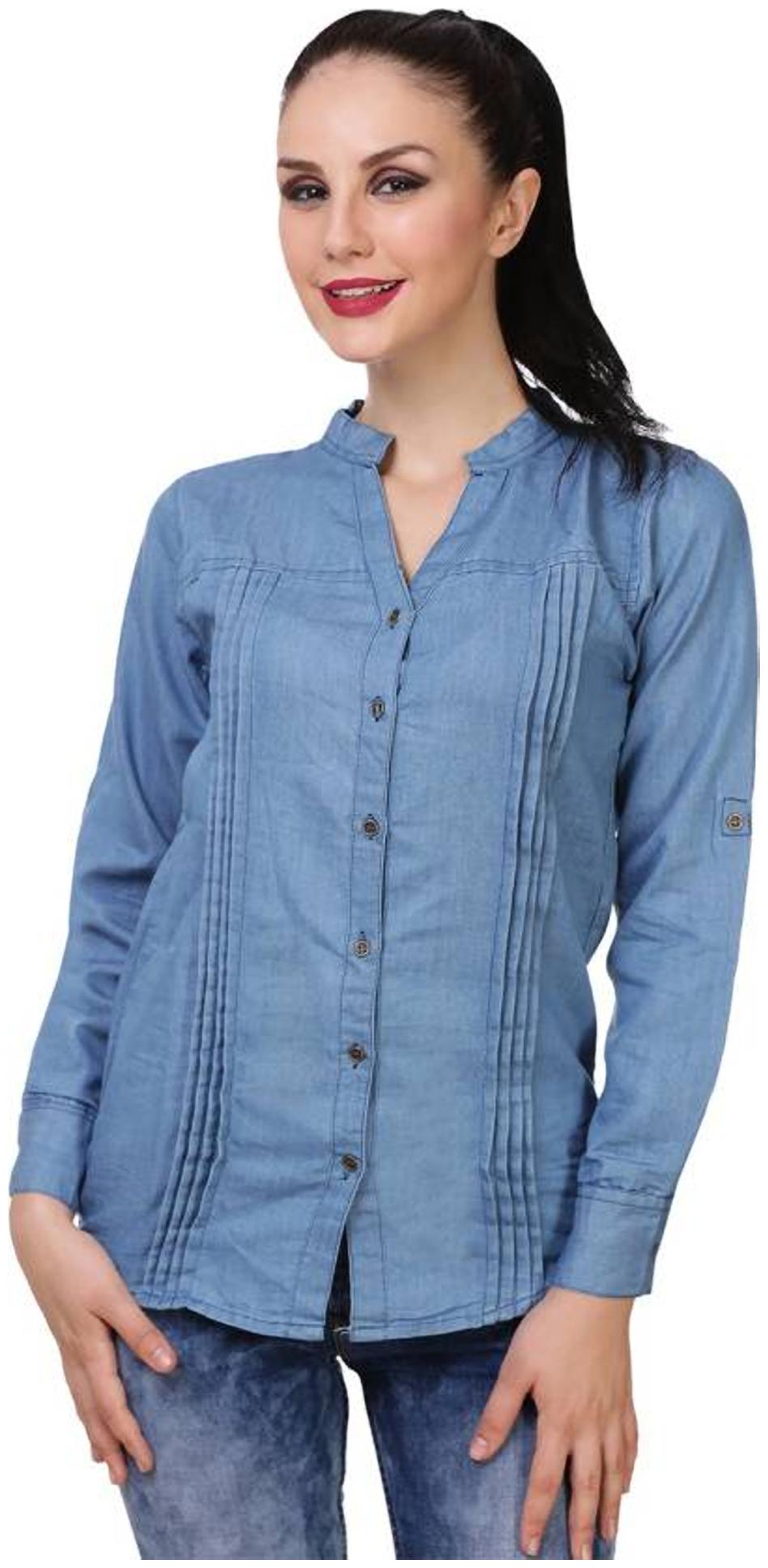 

Trendy frog Women Blue Solid Regular Fit Shirt