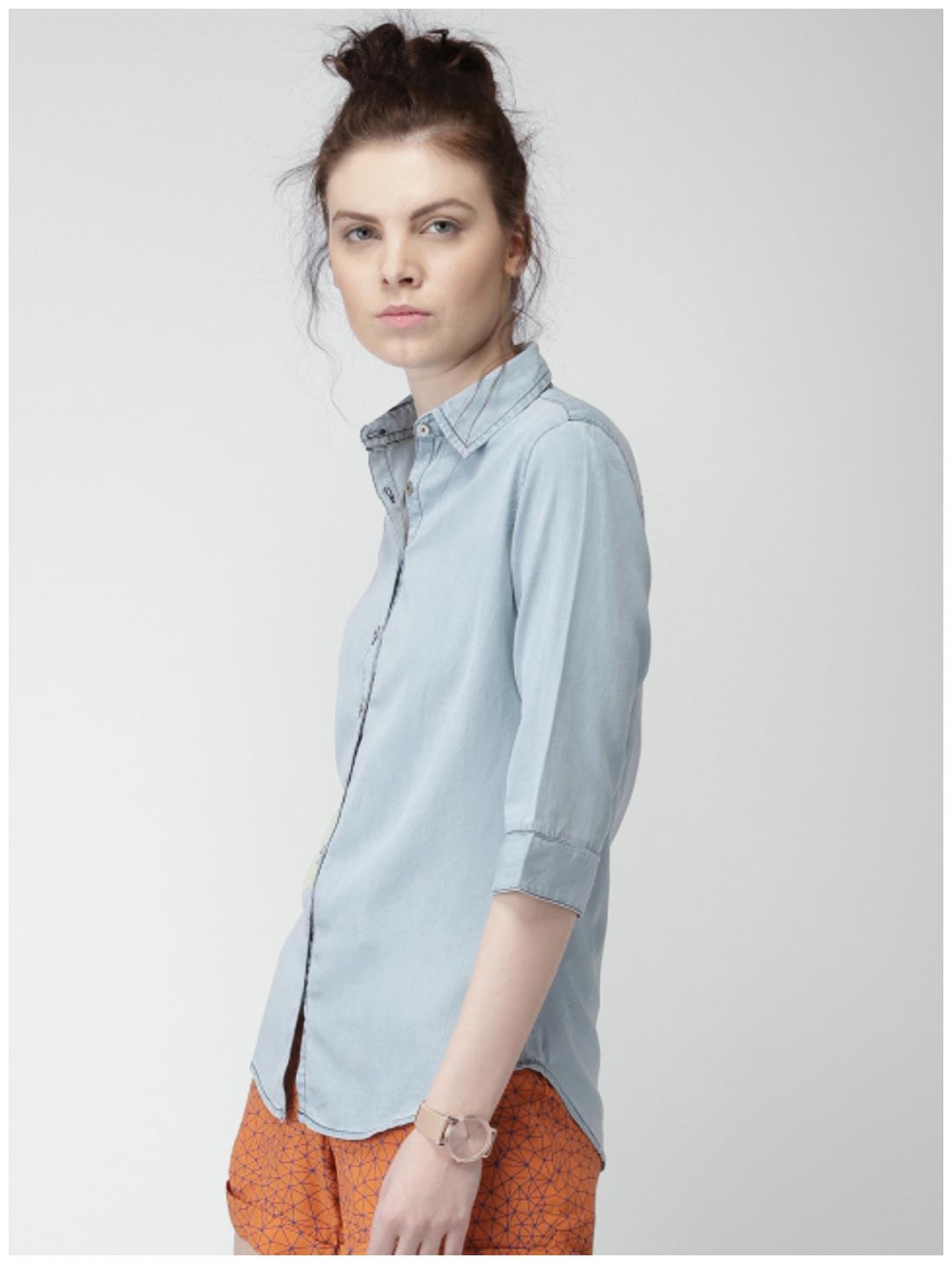 

Trendy Frog Women Light plain denim Full shirt Blue Medium