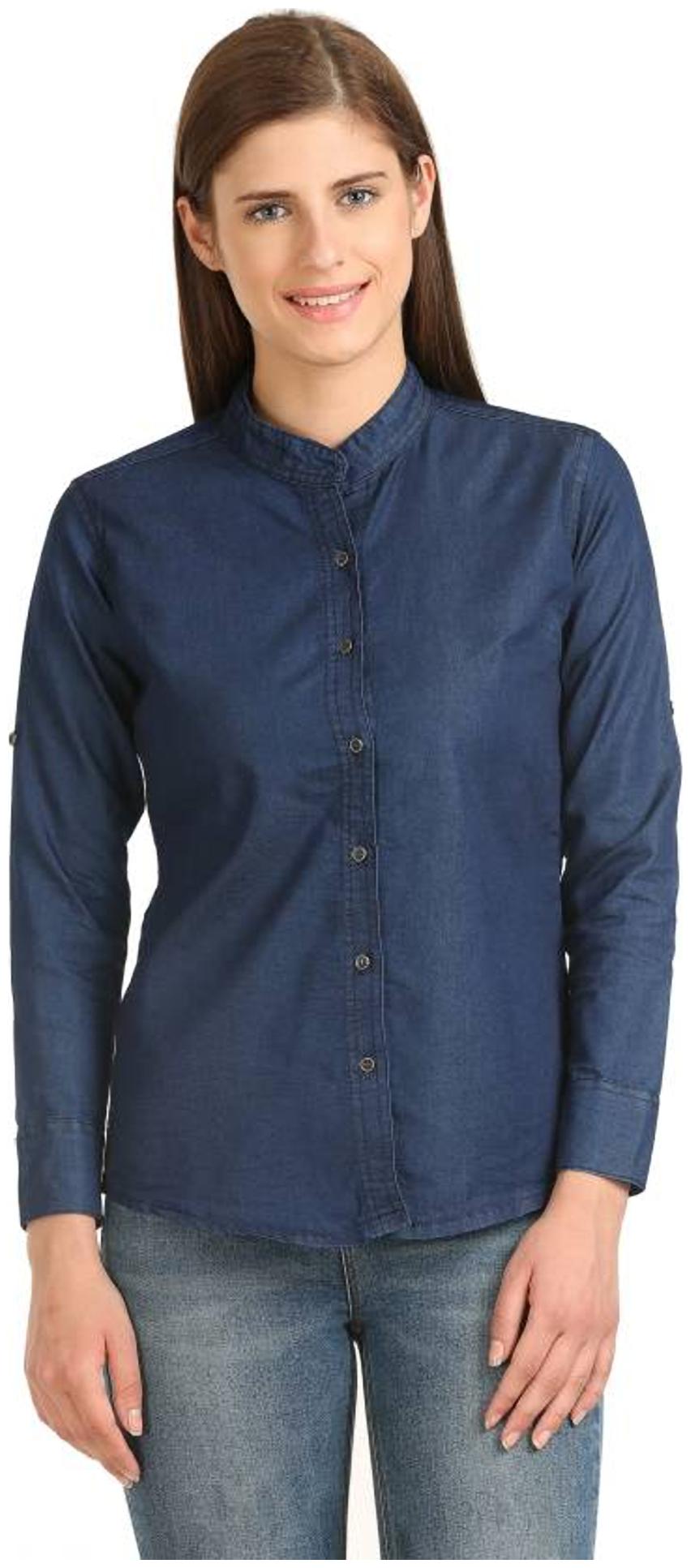 

Trendy frog Women Blue Solid Regular Fit Shirt