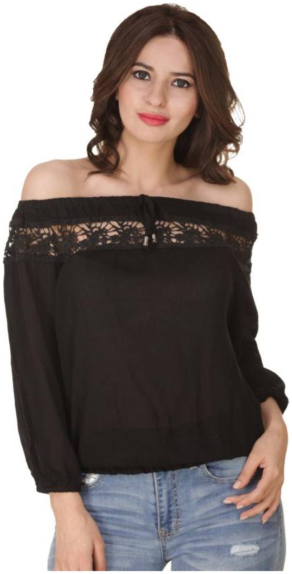 

Trendy frog Women Solid A-line top - Black