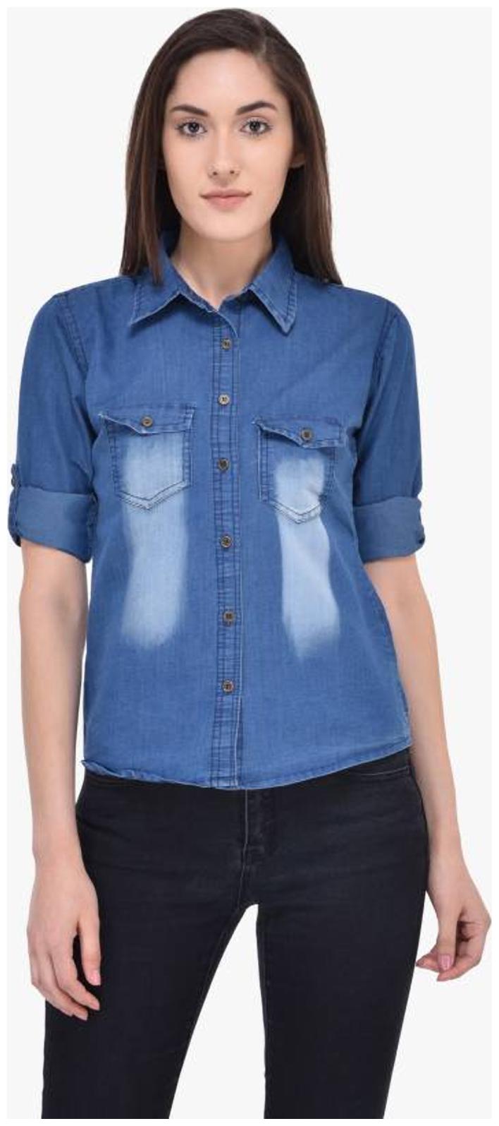 

Trendy frog Women Blue Solid Regular Fit Shirt