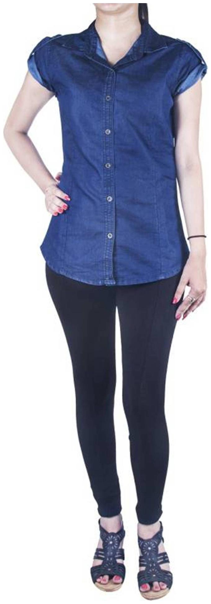 

Trendy frog Women Blue Solid Slim Fit Shirt