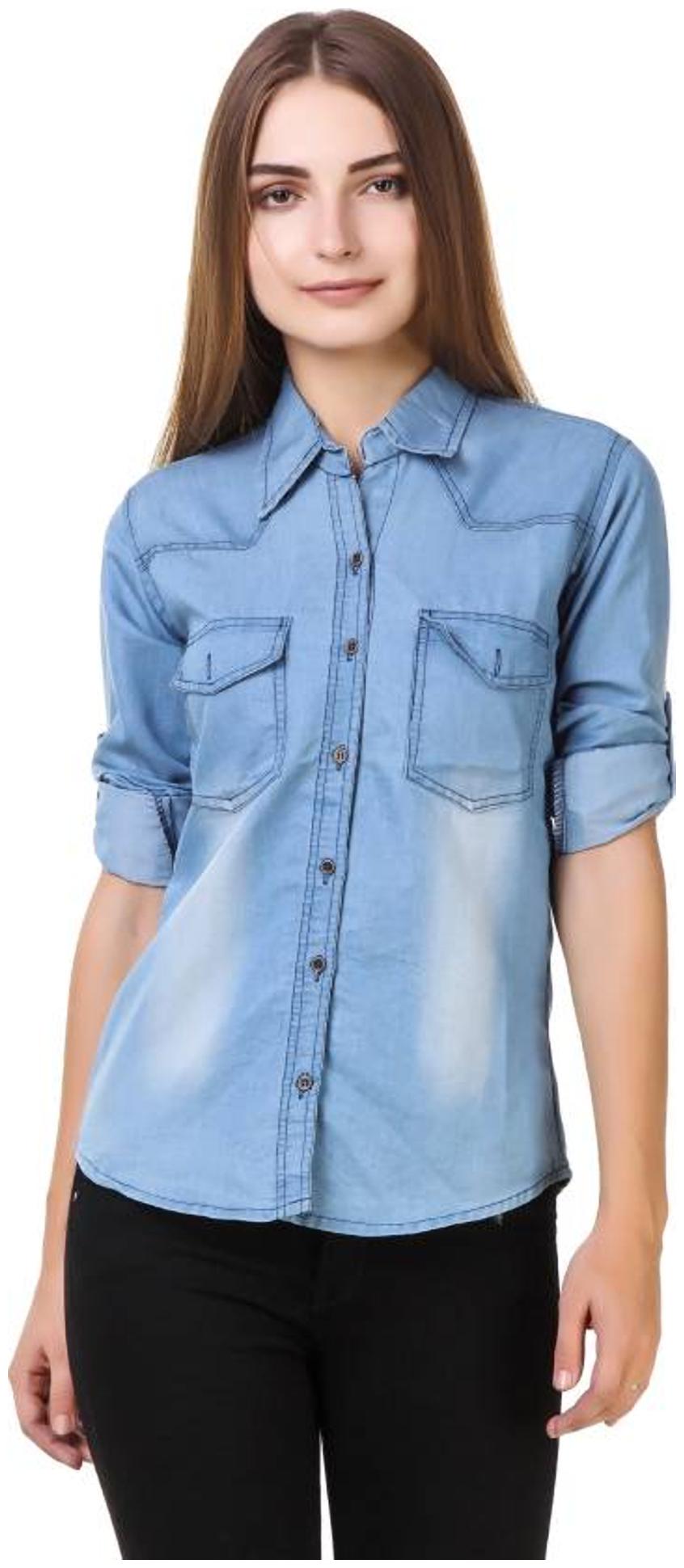 

Trendy frog Women Blue Solid Slim Fit Shirt