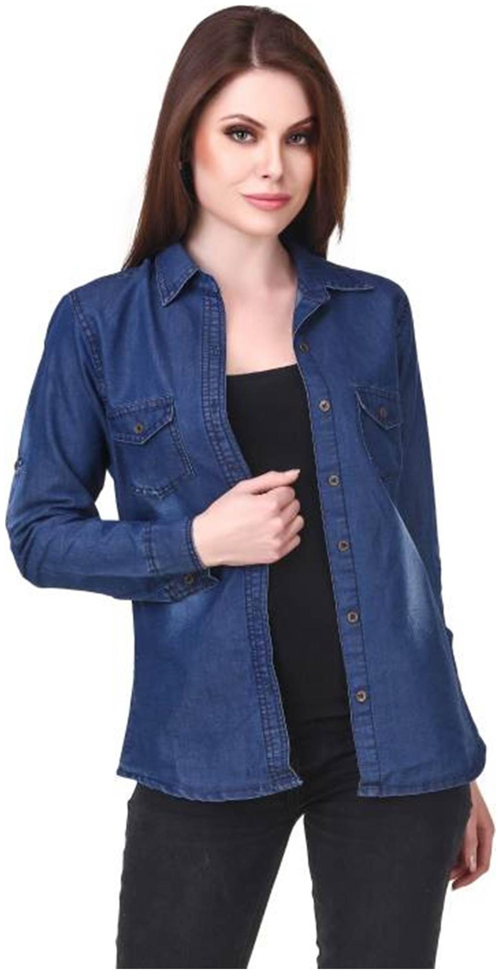 

Trendy frog Women Blue Solid Regular Fit Shirt