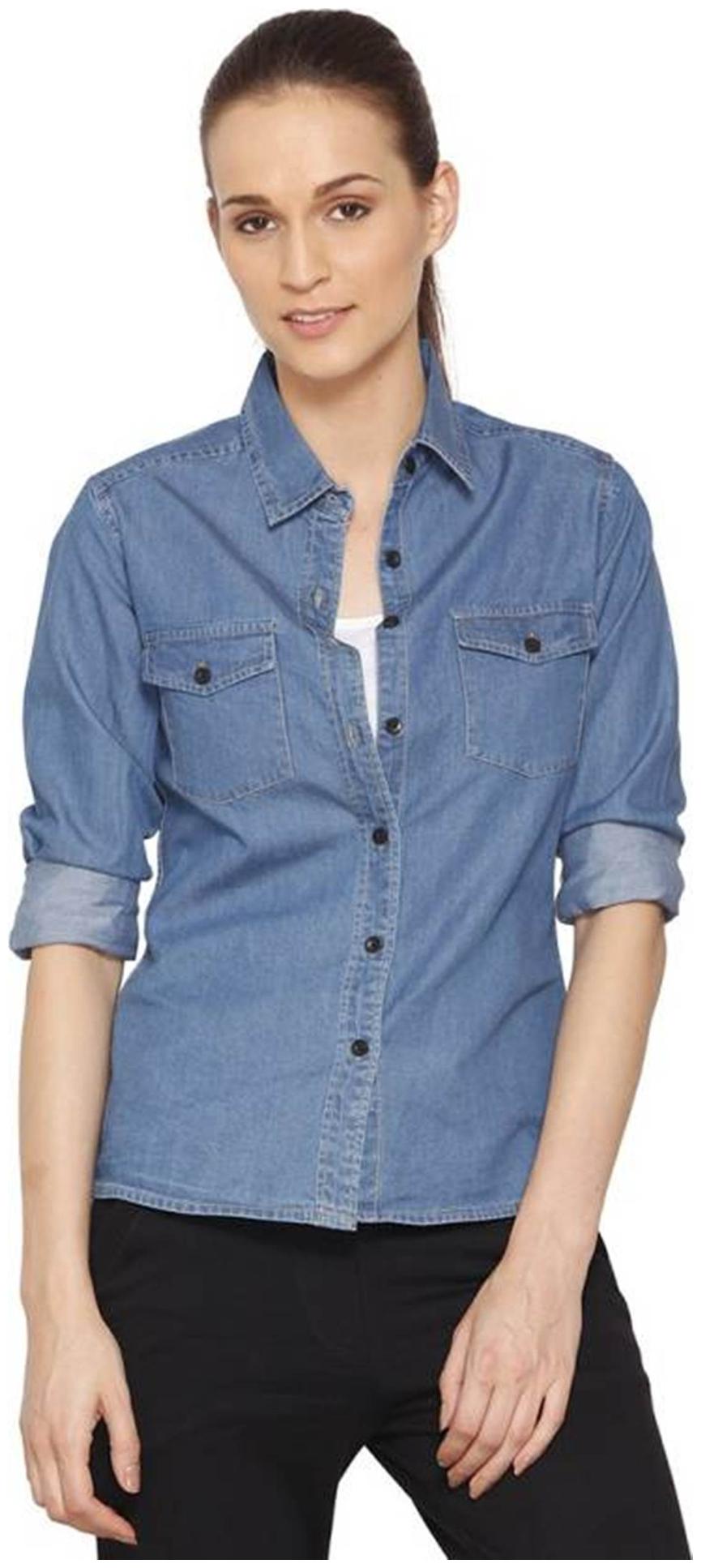 

Trendy frog Women Blue Solid Regular Fit Shirt