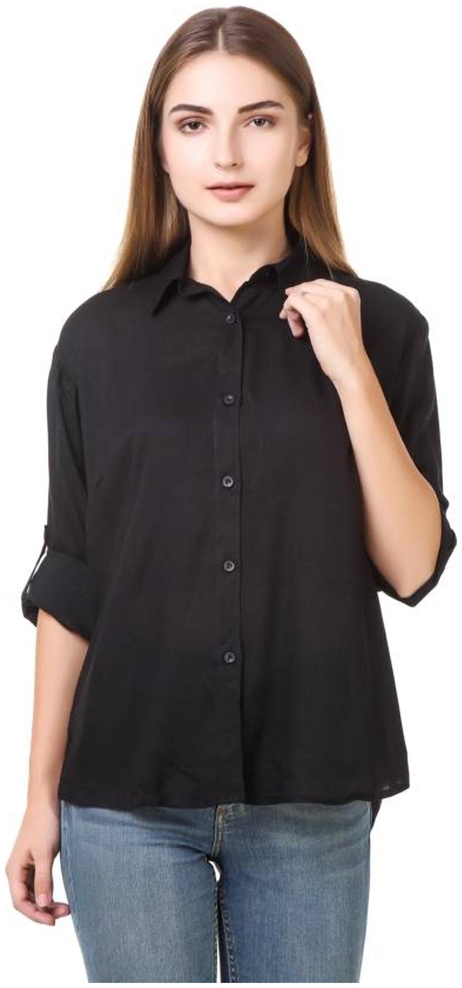 

Trendy frog Women Black Solid Slim Fit Shirt