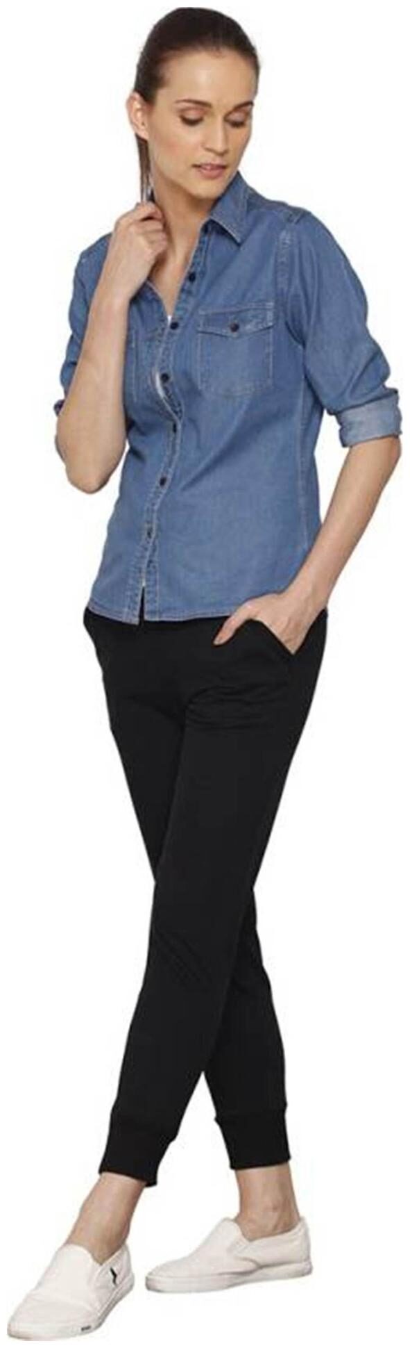 

Trendy frog Women Blue Solid Regular Fit Shirt