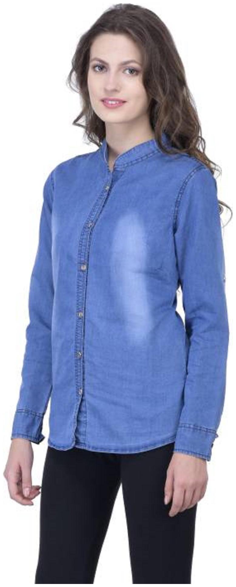 

Trendy frog Women Blue Solid Regular Fit Shirt