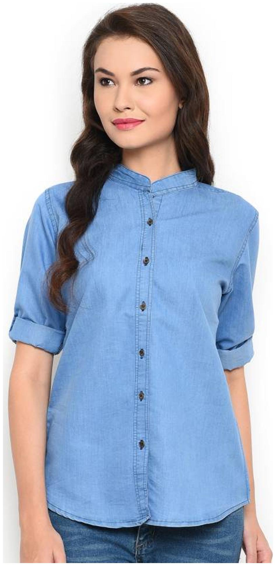 

Trendy frog Women Blue Solid Slim Fit Shirt